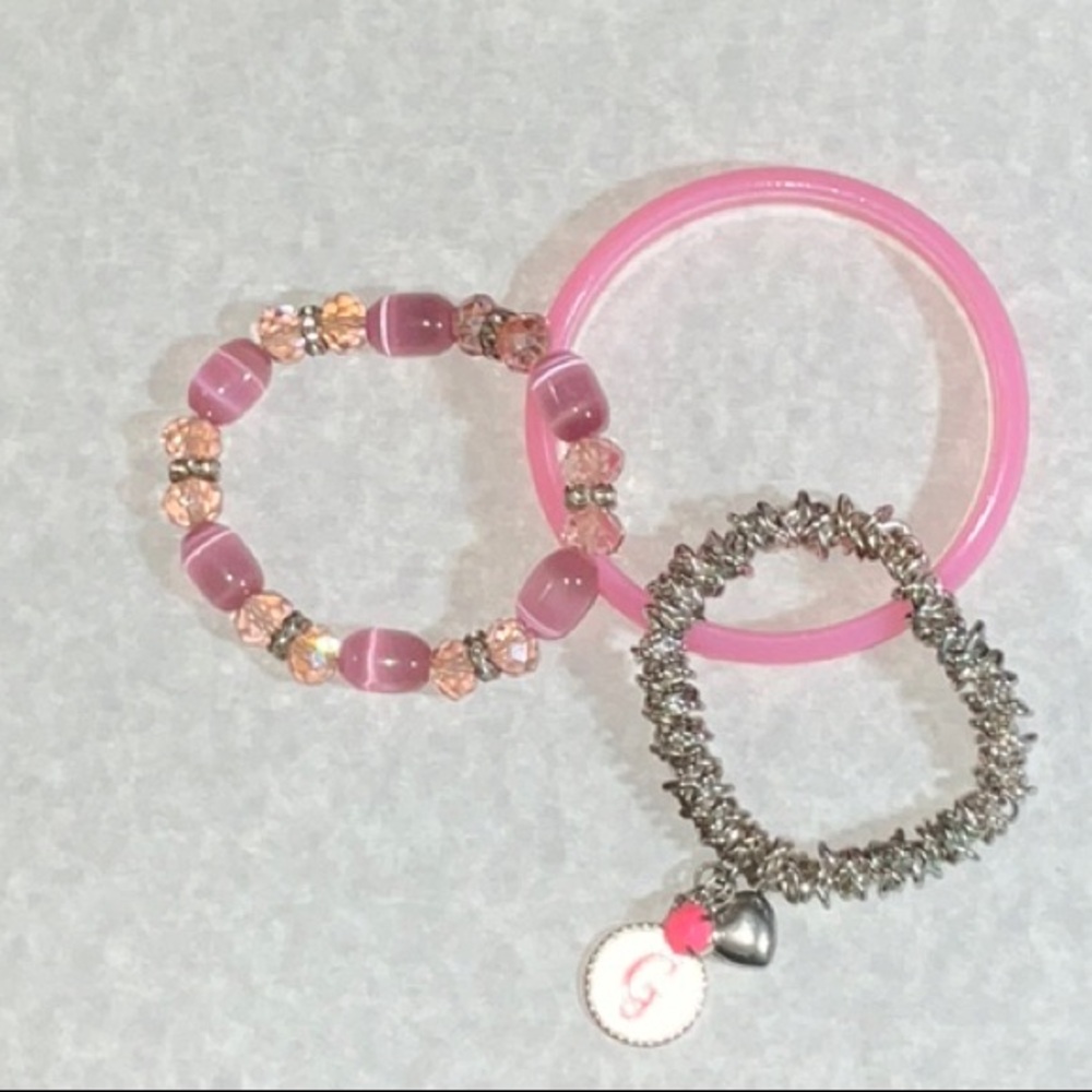 Initial G Stretch Pink Bangle Pink Stretch Bracelets Silver Toned Metal Modern